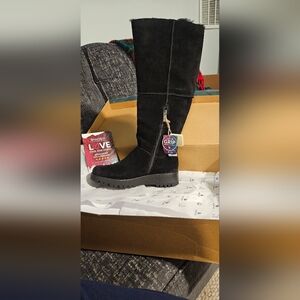 Bionica Caleen knee boots. Black waterproof suede with shearling lining. Size 9